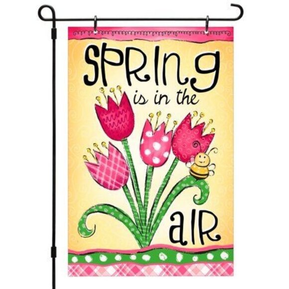 Spring Garden Flag With Tulips & Bee Design - "Spring Is In The Air" - 12.5" X 1 - Picture 1 of 1